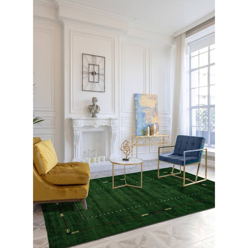 ECARPETGALLERY Hand Loomed Kashkuli Gabbeh Green Wool Rug - 4'11 x 7'10