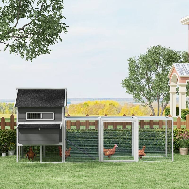 PawHut XL Solid Wood Deluxe Outdoor Lockable Chicken Coop Kit with Nesting Box and Run, Orange