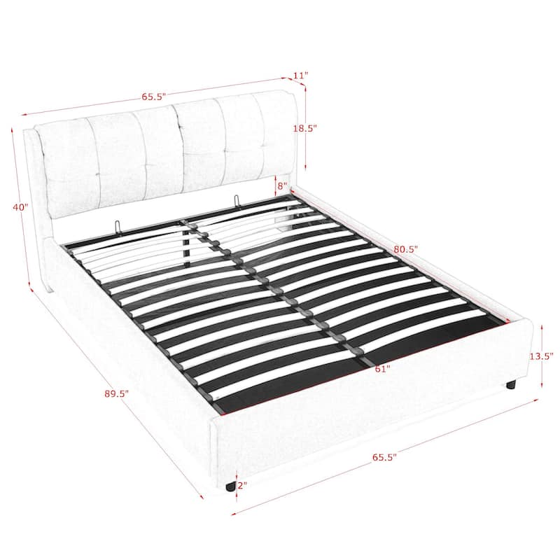 Chenille Storage Bed Frame, Hydraulic Lift Platform Bed with Under Bed Storage and Integrated Headboard, No Box Spring Needed