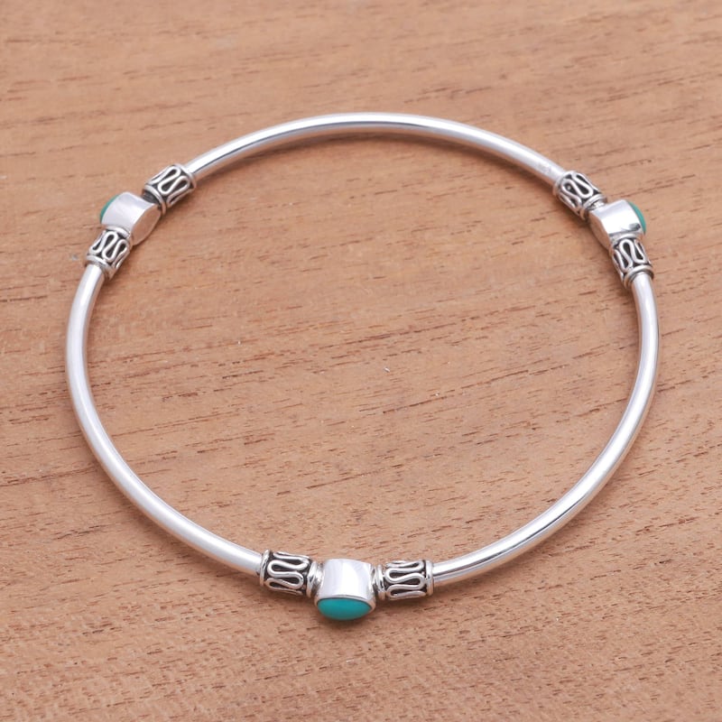 NOVICA Harmony of Three, Turquoise bangle bracelet