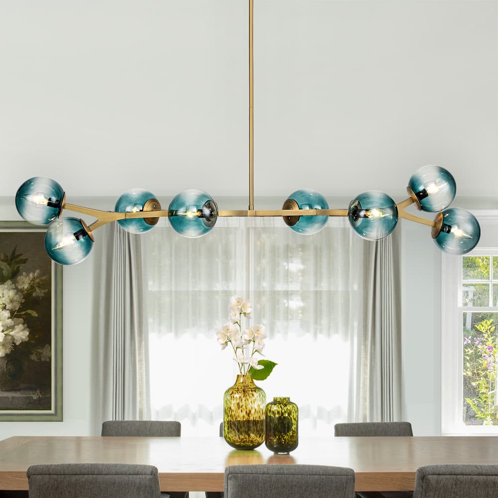 8 - Lights Modern Sputnik Linear Bubble Chandelier With Globe White Glass Shades