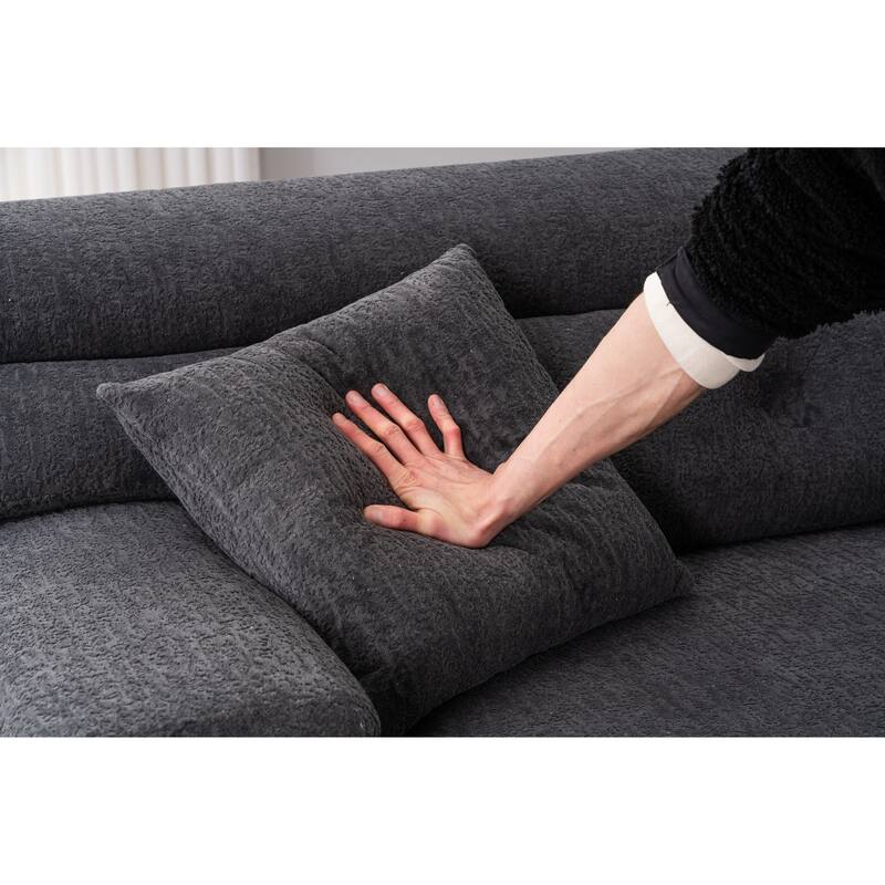 4-Seater Combined Sofa, Wood Grain Chenille Fabric, Full Sponge Compression Sofa,Combined Sofa With 2 Pillows