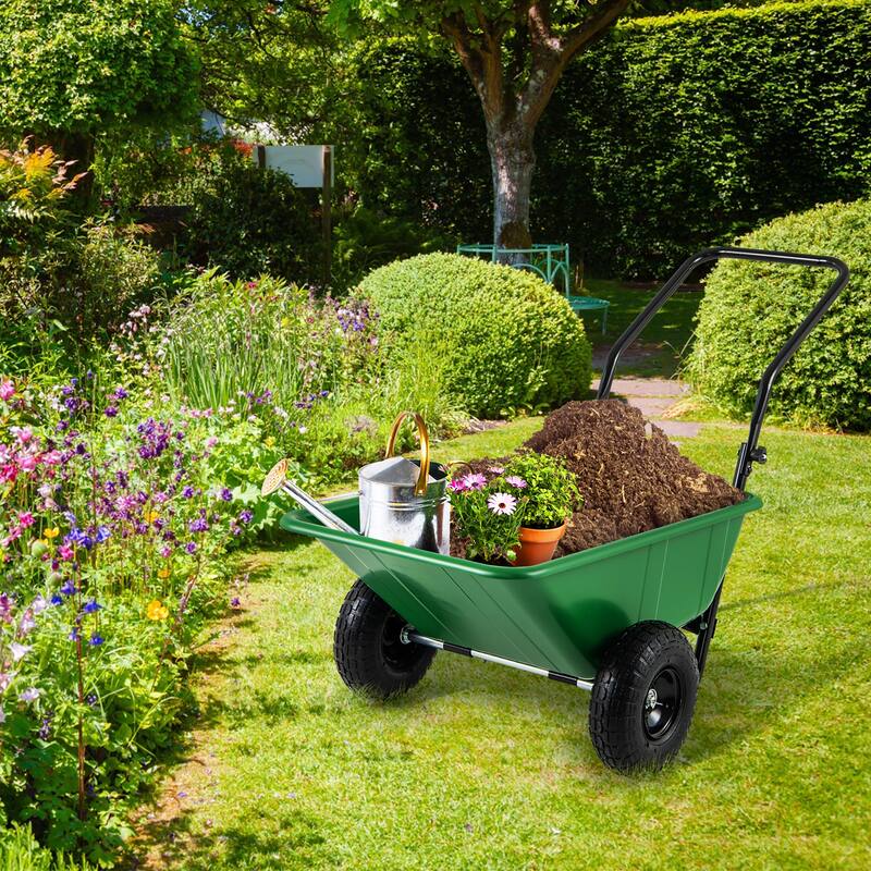 Gymax Dual-Wheel Wheelbarrow w/ Pneumatic Tires 330 LBS Load Capacity