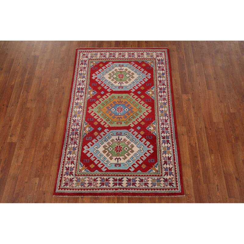 Kazak Oriental Accent Rug Handmade Traditional Foyer Wool Carpet - 3'2" x 5'1"