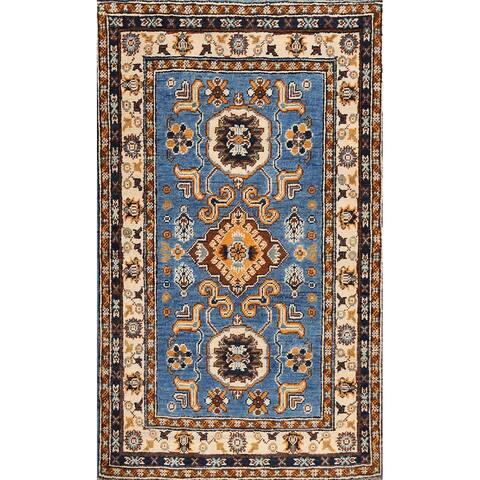 Geometric Kazak Oriental Wool Area Rug Hand-knotted Kitchen Carpet - 2'8" x 3'11"