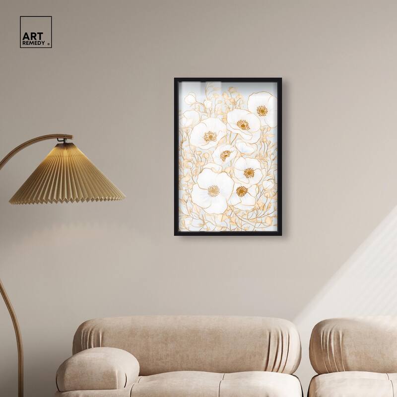 White and Gold Poppies I Shadowbox by Art Remedy
