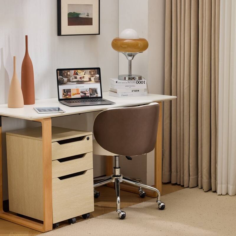 Modern PU Swivel Chair Armless Adjustable Rolling Office Desk Chair with Wheels and Backrest Support - N/A