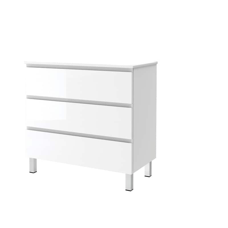 HomeRoots 36" White Wood Freestanding Bathroom Vanity With White Sink And Three Drawers - 36.00 in. x 39.06 in. x 17.88 in.