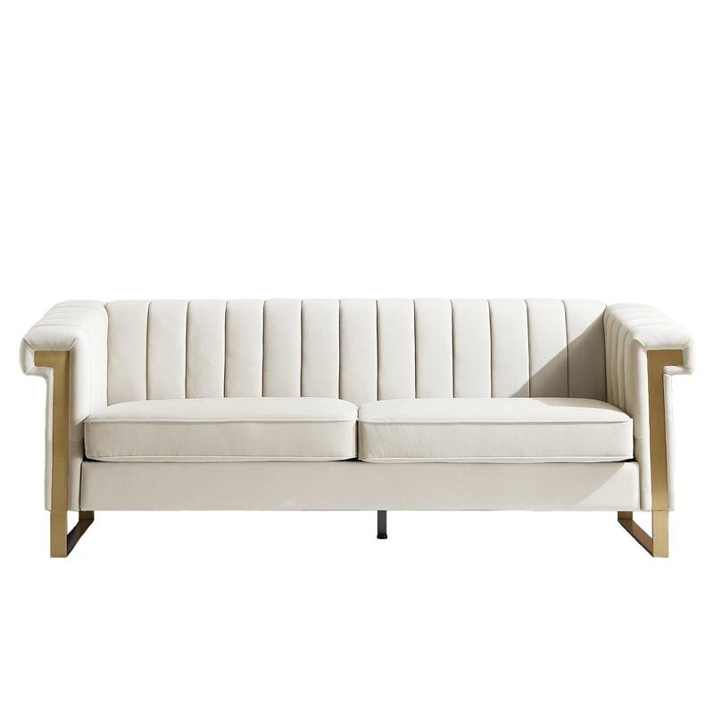 Velvet Sofa Couch for Living Room, Modern Loveseat Couch with Gold Accents, Apartment Chesterfield Sofa