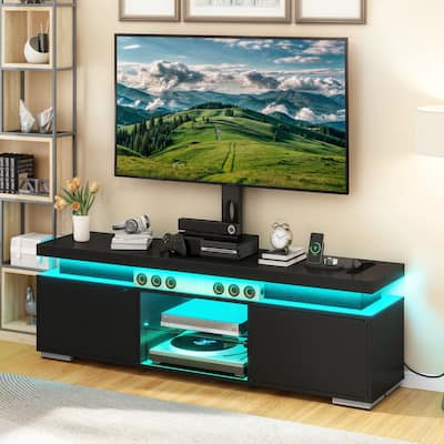 Moasis Modern TV Stand and LED Light Entertainment Center with Mount & Power Outlet