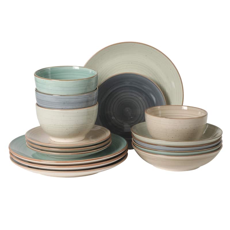 Gibson Home Stonebury 16 Piece Plates and Bowls - Handpainted Stoneware Dinnerware Set - Service for 4 - Multi-Color