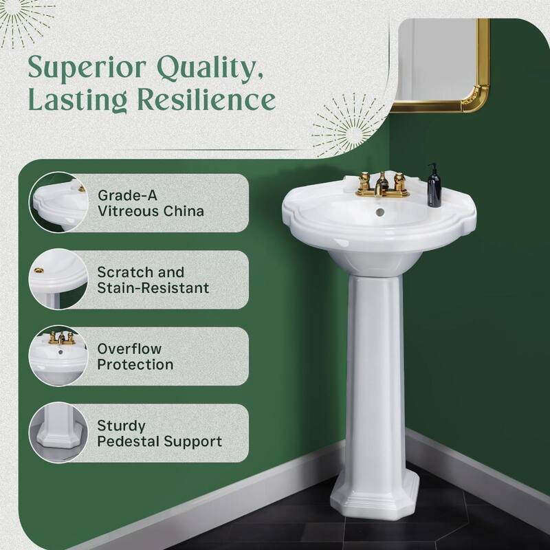 Portsmouth White Porcelain Corner Pedestal Sink with Overflow and 4 in. Centerset Faucet Holes