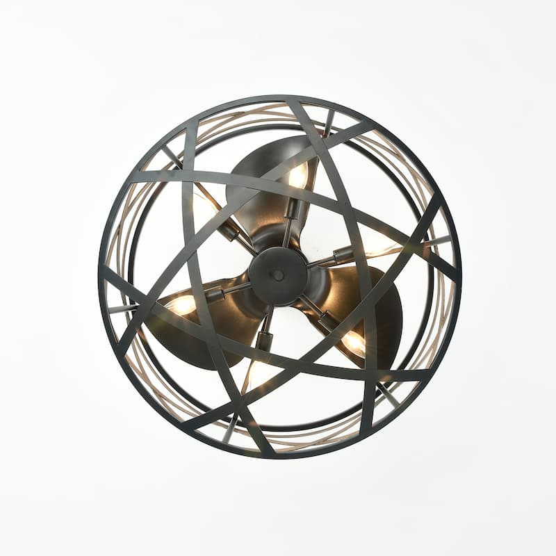 Adele 25-inch Matte Black and Faux Wood Grain 6 Lights 3 Blades Lighted Ceiling Fan with Remote