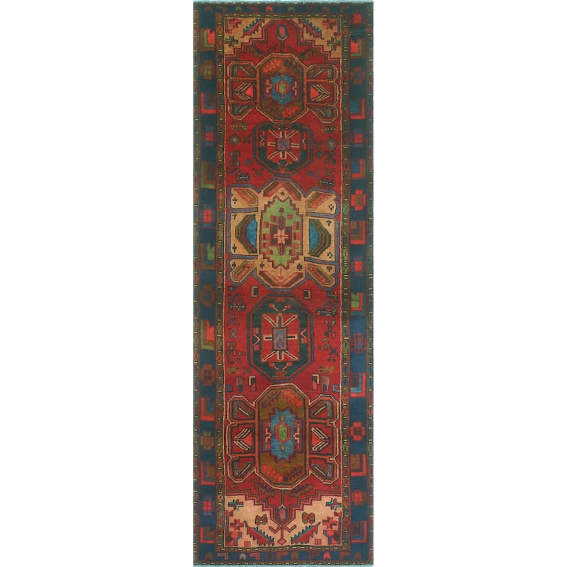 Fine Vintage Distressed Anscomb Red/Navy Runner - 3'2" x 10'2"