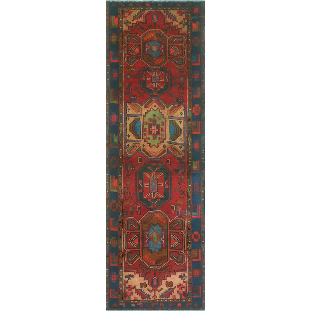 Fine Vintage Distressed Anscomb Red/Navy Runner - 3'2" x 10'2"
