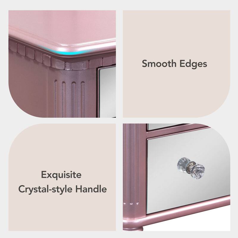 Pink Vanity Desk with Trifold Mirror,Dressing Table Set Makeup Vanity