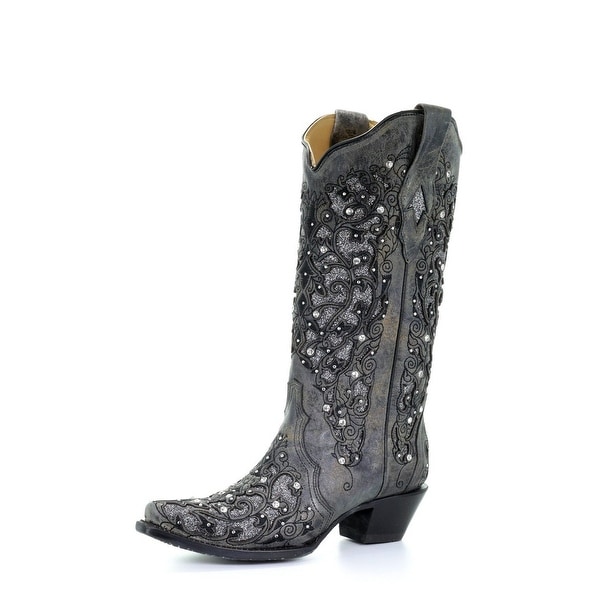 Corral Western Boots Womens Glitter Inlay Floral 13" Gray. Opens flyout.