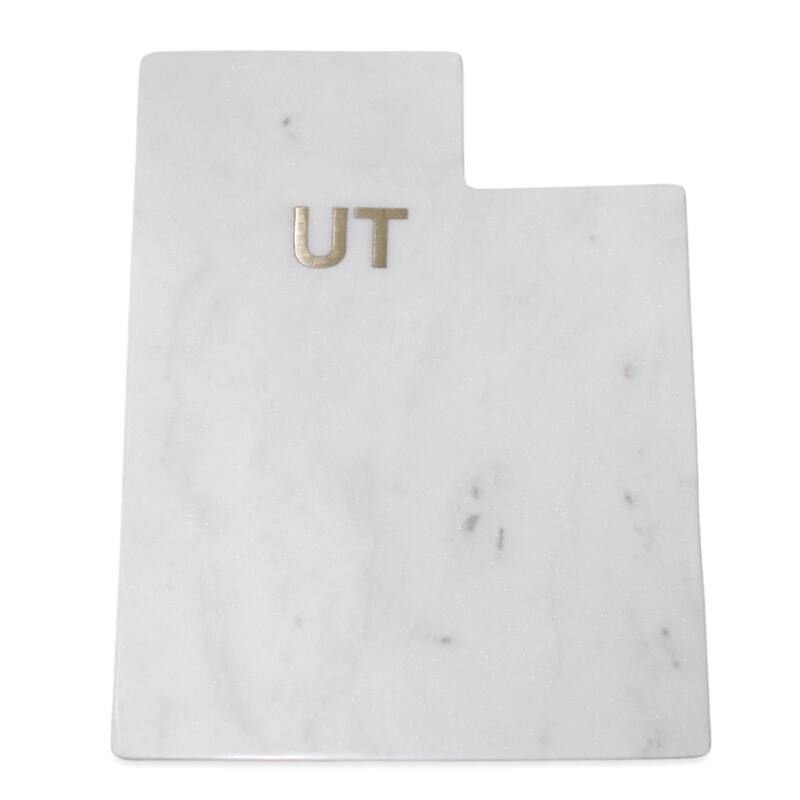 Lg Polished Marble "Utah" Cutting Board w/brass state abbreviation - White
