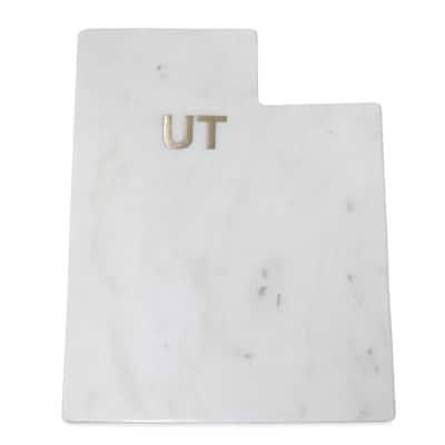 Lg Polished Marble "Utah" Cutting Board w/brass state abbreviation - White