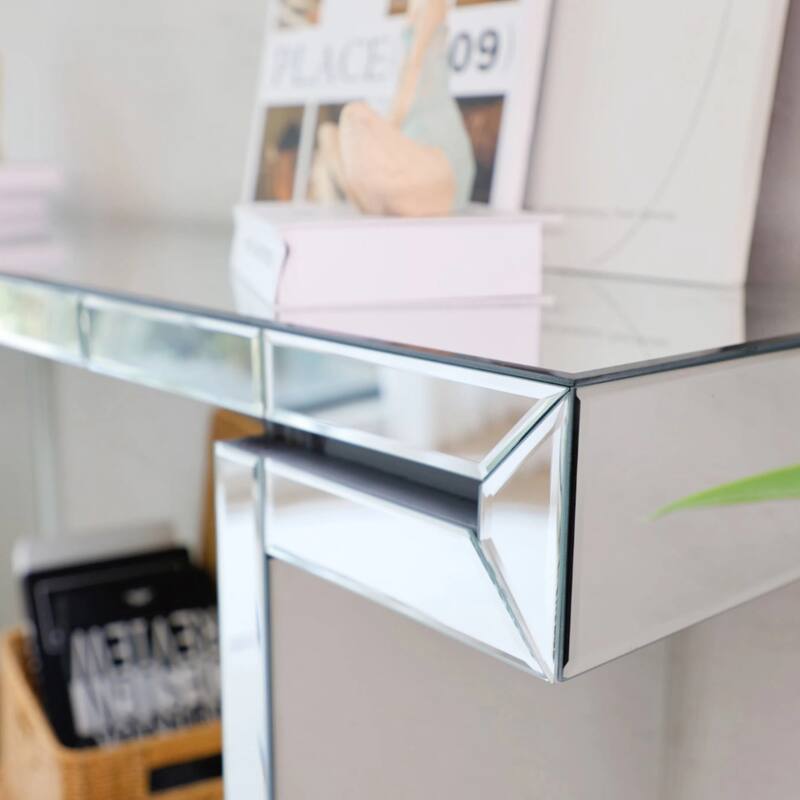 Mirror Console Table Sofa Table with Fluted Tempered Glass