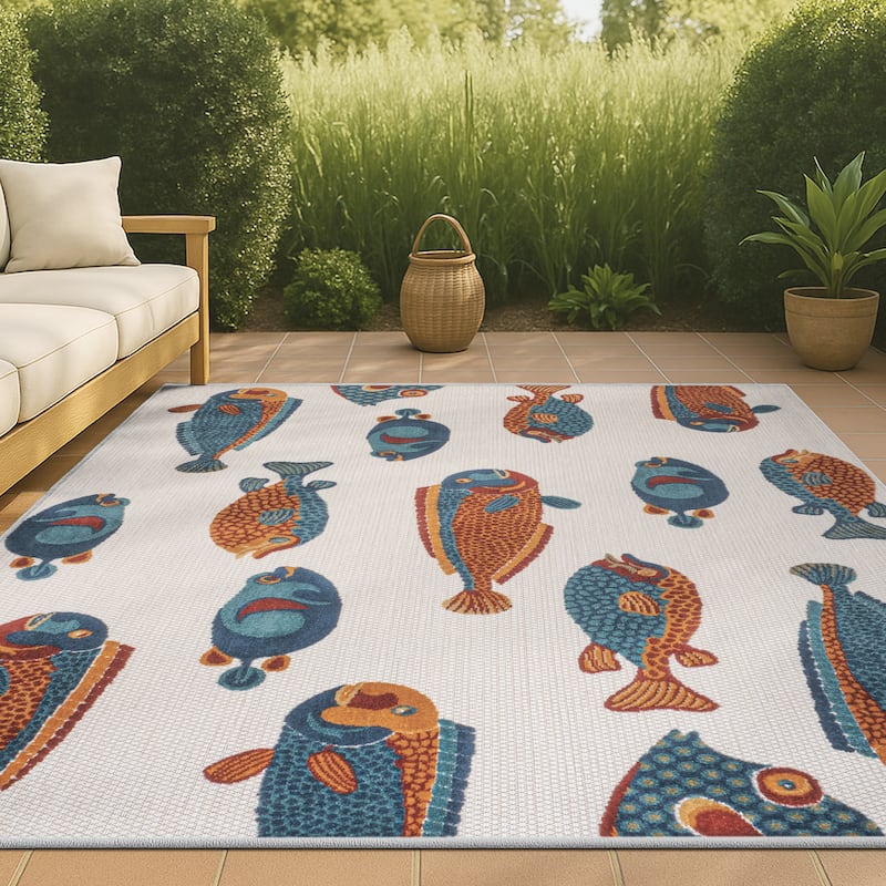 JONATHAN Y Aranciata Modern Fish High-Low Indoor/Outdoor Area Rug