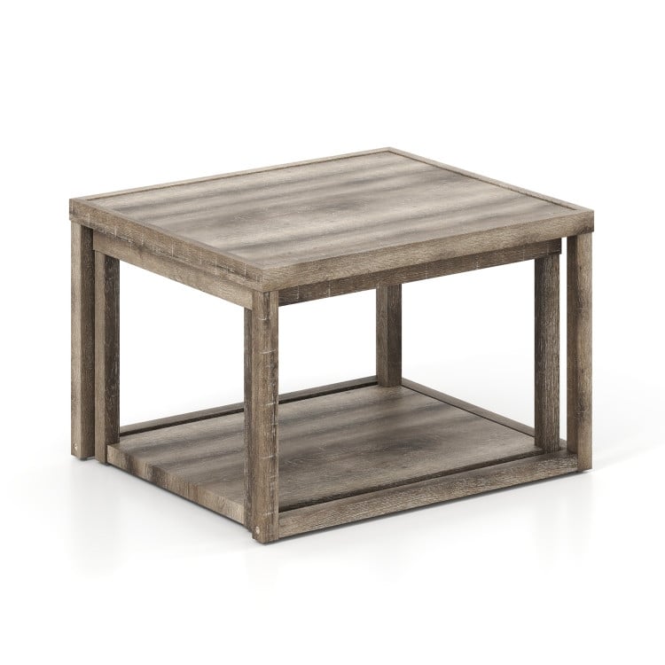 Grey MDF Rubber Wood 2-Piece Nesting Coffee Tables with Farmhouse Design - 27.5" x 23.5" x 18"