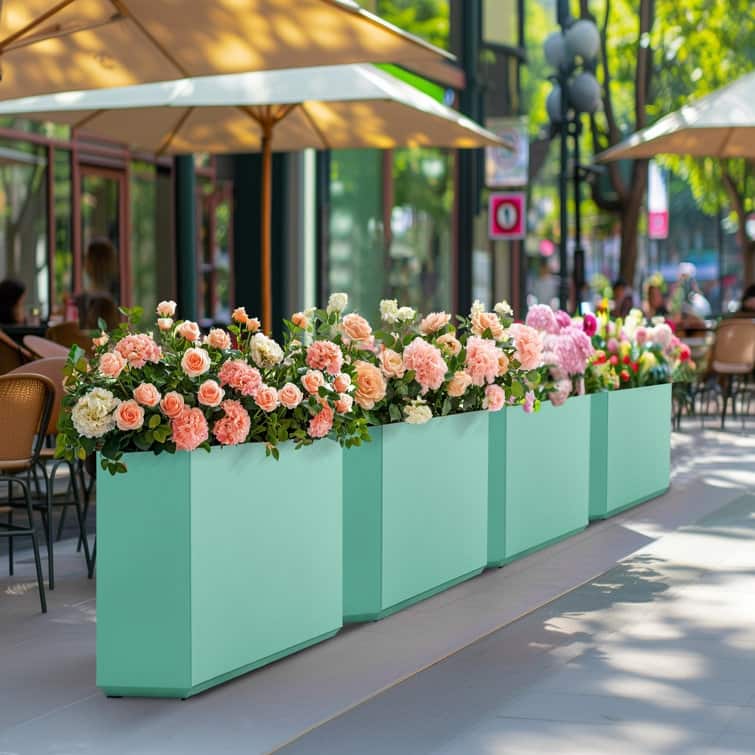 Metallic Heavy Planter for Outdoor Plants, 24.02" H x 30" W x 9.84" D	Tall and Long Metal Divider Planter Box