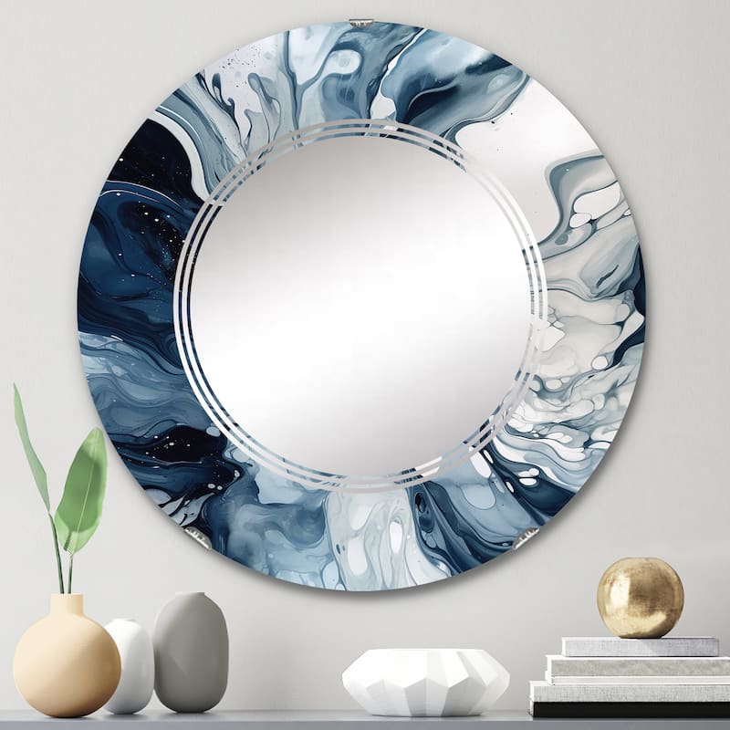 Designart "Blue Grey Ethereal Elixir I" Abstract Modern Wall Mirror - 24in.x24in.