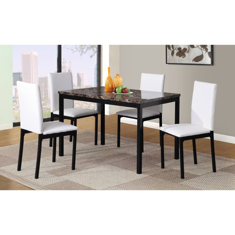 Kitchen Dining Table Set Cafe Dining Table Set Rectangular Dining Table Set with Faux Marble Finish Table Top and 4 Chairs