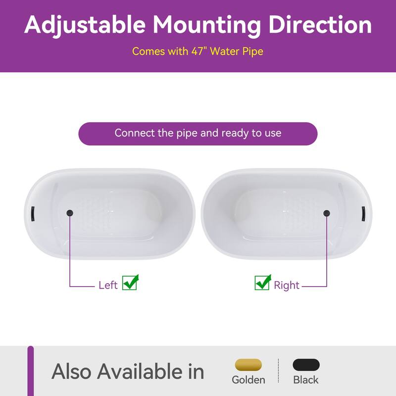 HOROW 47 x 26.8 Inch Soaking Bathtub with Side Drain White with Matte Black Trim