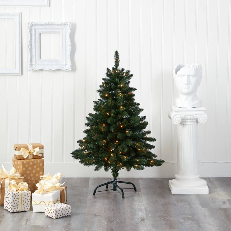 4’ Pre-Lit Northern Rocky Spruce Artificial Christmas Tree, Clear LED Lights - 4 Foot