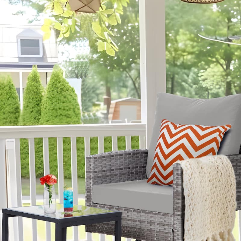 3-Piece Outdoor Swivel Chair Patio Set, 360°PE Rattan Chairs with Cushions, Glass Coffee Table
