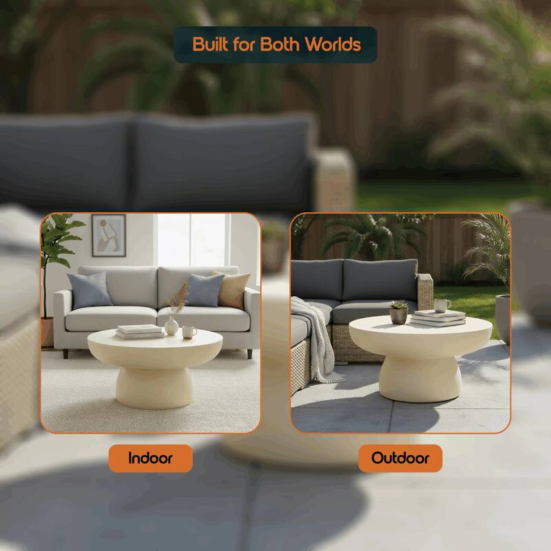 Ruben 27" Round Fiberstone Coffee Table with Powder-Coated Finish