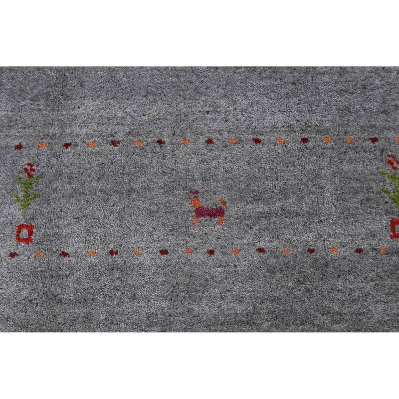 Hand Knotted Oriental 100% Wool Carpet Tribal Animal Pictorial Greys & Charcoal Gabbeh Area Rug - 7' 10'' X 5' 1''