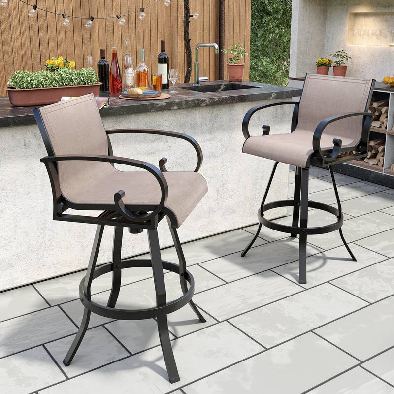 Outdoor Aluminum Swivel Barstool (Set of 2) Sunbrella Textilene Sling for Patio Deck - See Picture