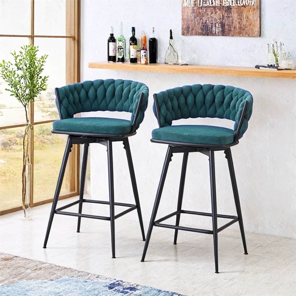 Rotating High-legged Stools w/Breathable Cotton & Linen Cushions,2 PCS