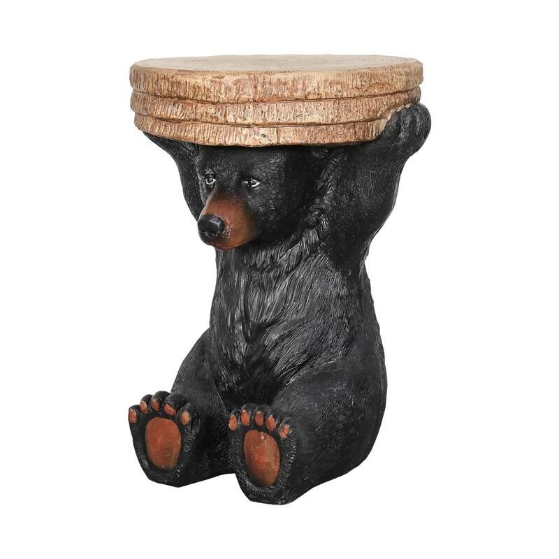 SunJet 20.8" Tall Black Bear Side Table Statue - 20.8'' H X 15.7'' W X 13.3'' D