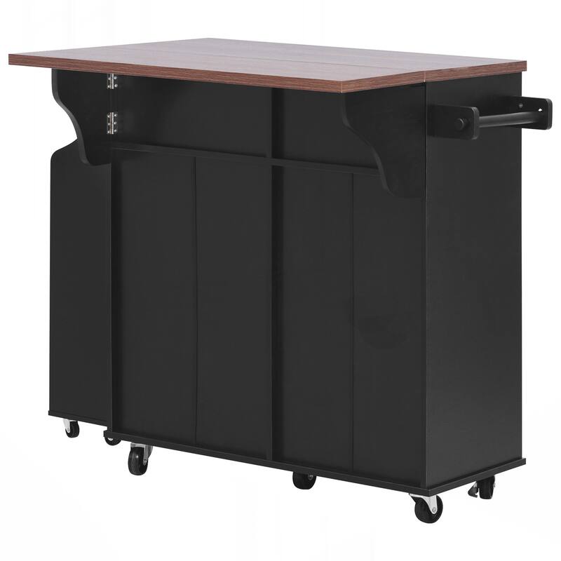 Kitchen Island with Drop Leaf, Kitchen Storage Island with Removable Side Racks, Two Drawers