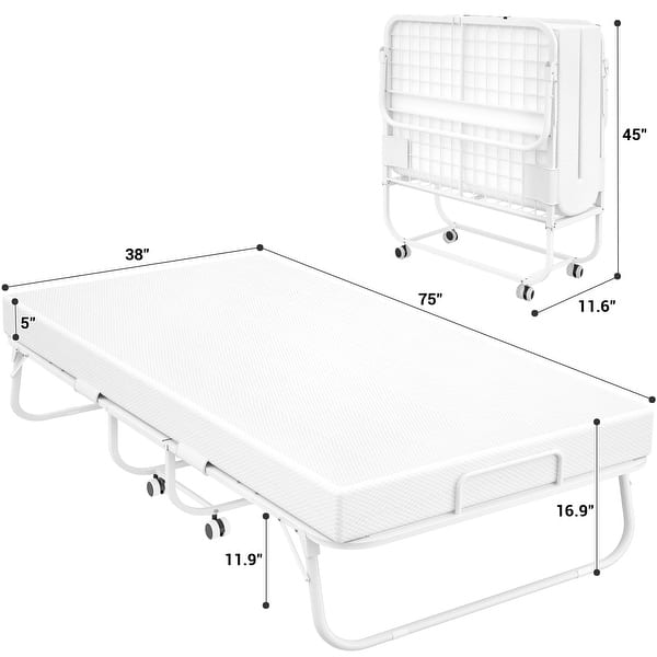 dimension image slide 1 of 3, 38'' Folding Bed with Mattress, Portable Foldable Bed with Storage Cover