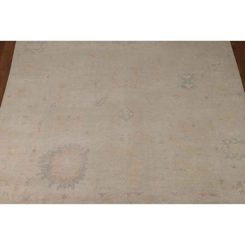 Vegetable Dye Oushak Turkish Area Rug Handmade Beige Wool Carpet - 8'0"x 9'10"