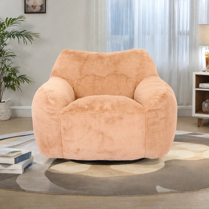 Faux Fur Bean Bag Lounge Chairs with Armrests and High-Density Foam Filling - Brown