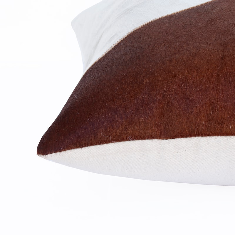 Sevita Ivory/Brown Color Block Faux Leather Square Throw Pillow