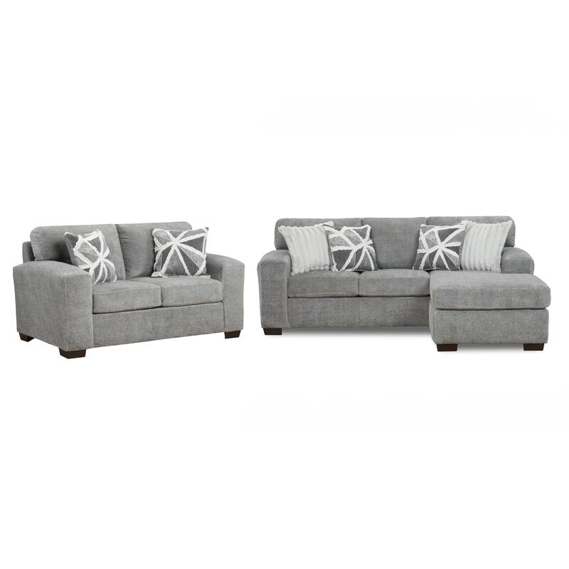 Roundhill Furniture Arden Living Room Sofa Set with Convertible Sofa Chaise and Loveseat, Posh Gray