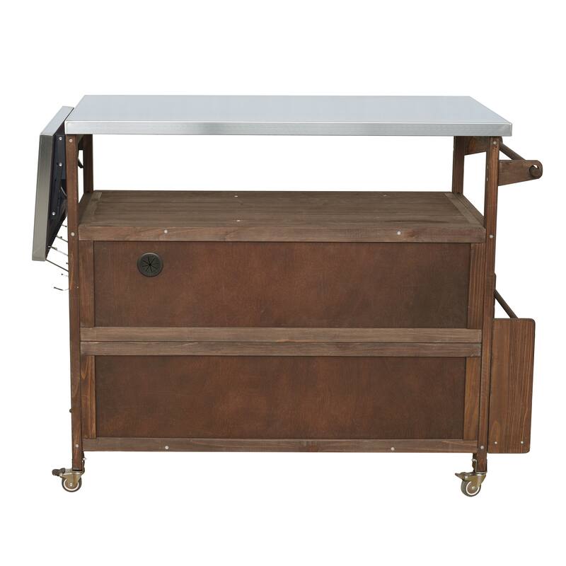Christopher Knight Home - 54.33" Solid Wood Mobile Outdoor Kitchen Cart with Stainless Steel Top & Spice Rack & Lockable Wheels