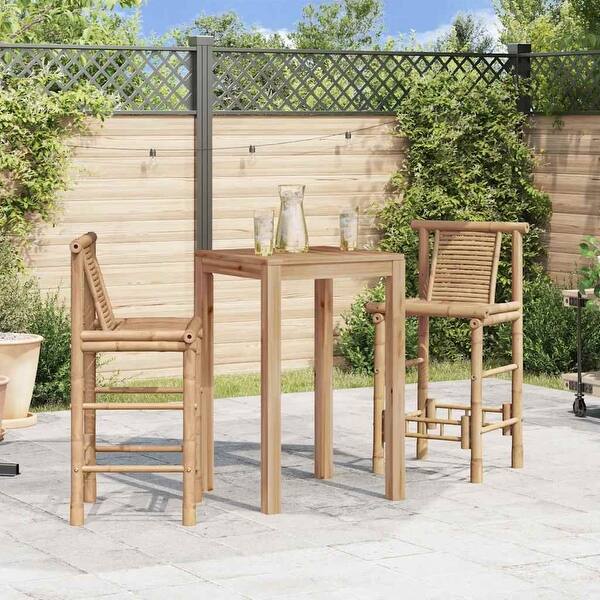 slide 2 of 10, vidaXL Bamboo Bar Stools with Backs Set of 2, Brown - 20.9" x 17.7" x 40.2"