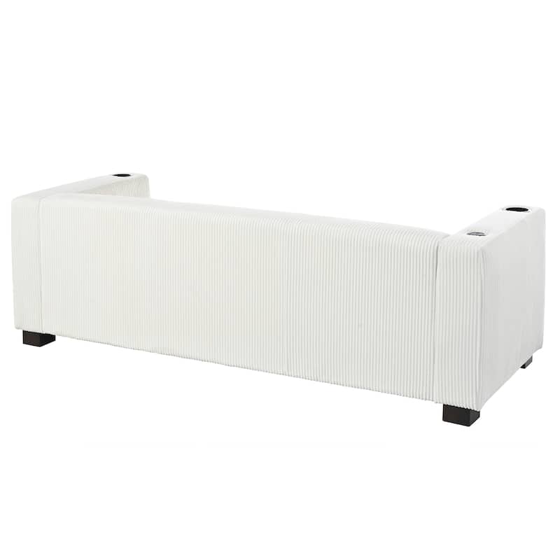 80″ Solid Wood 3-Seater Sofa with 2 USB Ports & Cup Holders