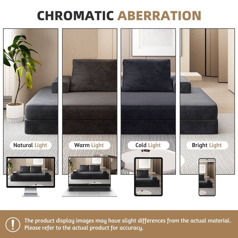 86.6" Convertible Loveseat Sofa Bed with Removable Backrests, Chenille Fabric Sleeper Sofa, Chaise Lounge, Floor Folding Couch