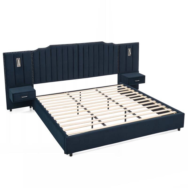 King Size Upholstered Bed Frame with Velvet Fabric