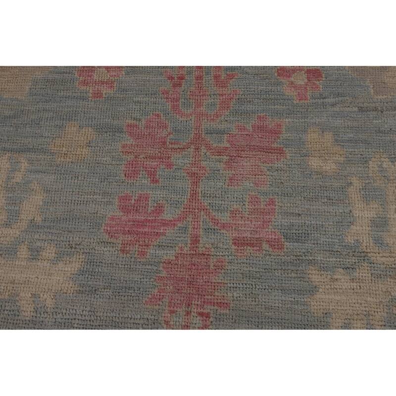 Blue Oushak Vegetable Dye Turkish Large Rug Hand-Knotted Wool Carpet - 9'9"x 13'11"
