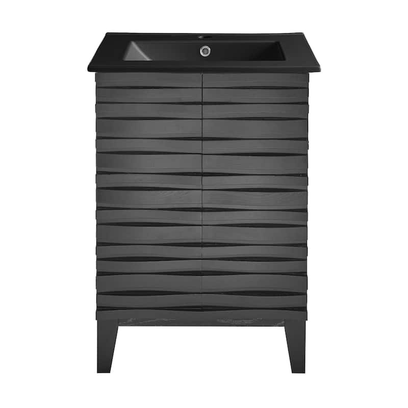 Cascade 24 In. Black Oak Bathroom Vanity With Black Ceramic Sink Top